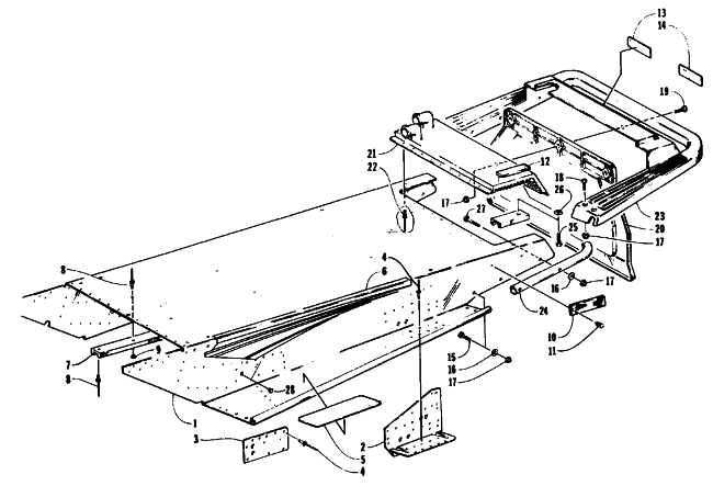 Parts Diagram for Arctic Cat 1995 EXT 580 SNOWMOBILE TUNNEL AND REAR BUMPER
