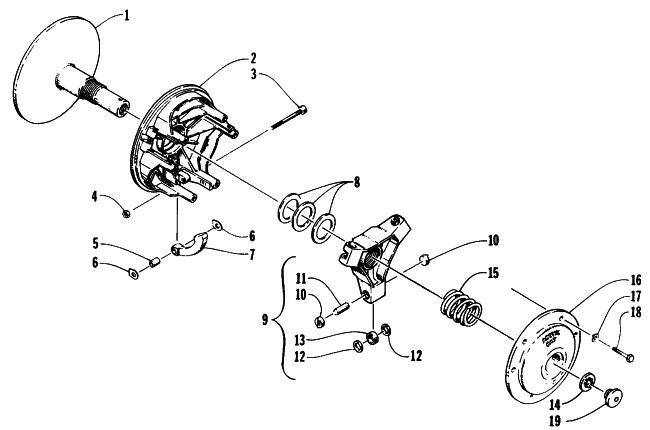 Parts Diagram for Arctic Cat 1995 PANTERA SNOWMOBILE DRIVE CLUTCH