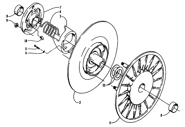 Parts Diagram for Arctic Cat 1995 EXT 580 SNOWMOBILE DRIVEN CLUTCH