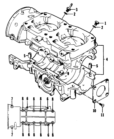 Parts Diagram for Arctic Cat 1995 EXT 580 SNOWMOBILE CRANKCASE ASSEMBLY