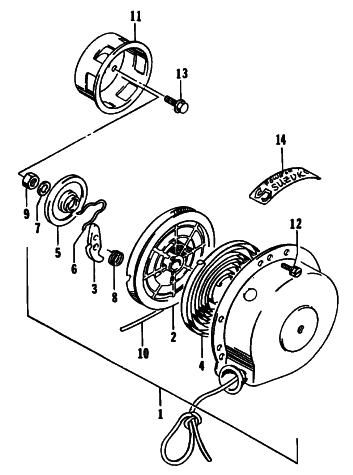 Parts Diagram for Arctic Cat 1995 EXT 580 SNOWMOBILE RECOIL STARTER