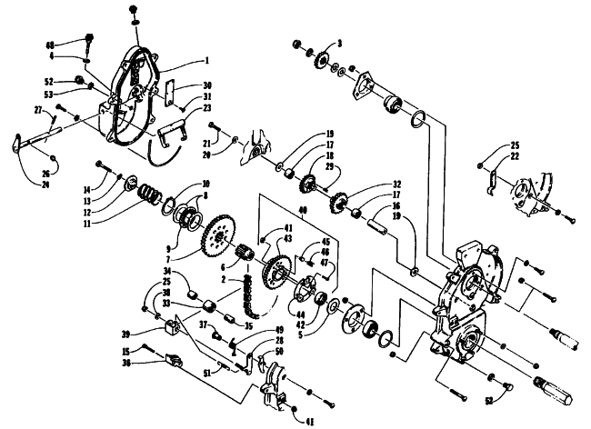 Parts Diagram for Arctic Cat 1995 EXT 580 SNOWMOBILE DRIVE/REVERSE DROPCASE ASSEMBLY