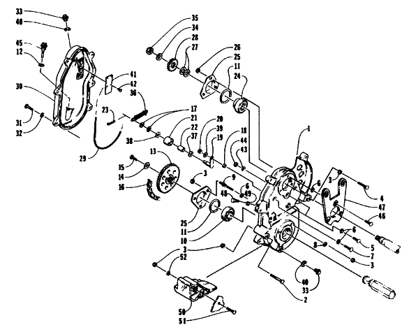 Parts Diagram for Arctic Cat 1995 EXT 580 SNOWMOBILE DRIVE/DROPCASE ASSEMBLY