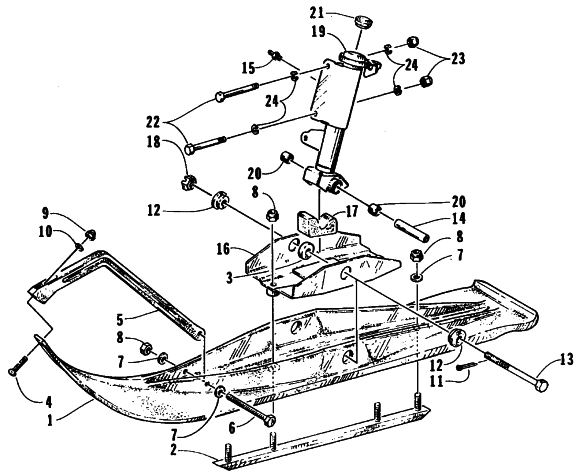 Parts Diagram for Arctic Cat 1995 EXT POWDER SPECIAL SNOWMOBILE SKI AND SPINDLE ASSEMBLY