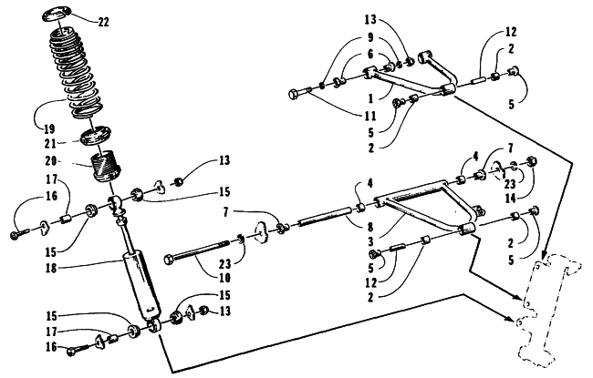 Parts Diagram for Arctic Cat 1995 EXT POWDER SPECIAL SNOWMOBILE FRONT SUSPENSION AND SHOCK ABSORBER