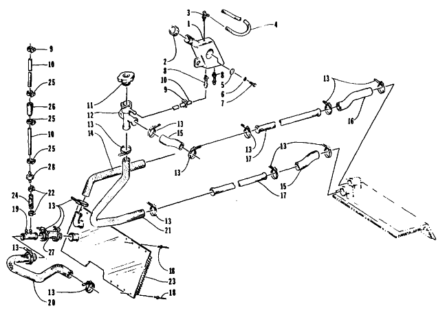 Parts Diagram for Arctic Cat 1995 EXT POWDER SPECIAL SNOWMOBILE COOLING ASSEMBLY