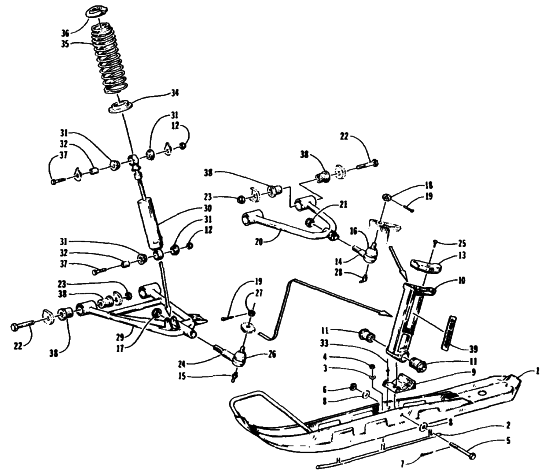 Parts Diagram for Arctic Cat 1995 PUMA DELUXE SNOWMOBILE SKI AND FRONT SUSPENSION