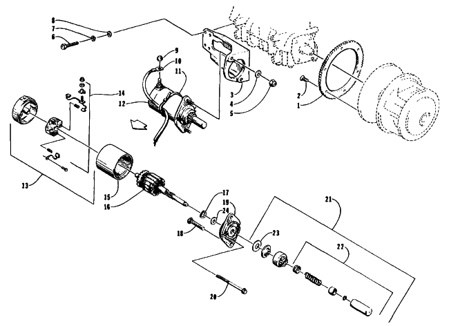 Parts Diagram for Arctic Cat 1995 JAG DELUXE SNOWMOBILE ELECTRIC START ASSEMBLY