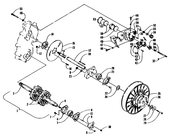 Parts Diagram for Arctic Cat 1995 JAG SNOWMOBILE DRIVE TRAIN SHAFTS AND BRAKE ASSEMBLIES