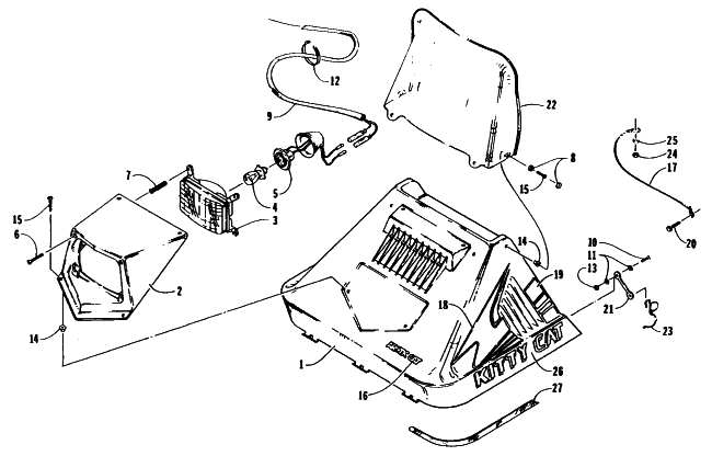 Parts Diagram for Arctic Cat 1995 KITTY CAT SNOWMOBILE HOOD ASSEMBLY
