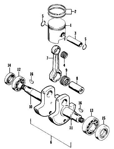 Parts Diagram for Arctic Cat 1990 KITTY CAT SNOWMOBILE PISTON AND CRANKSHAFT