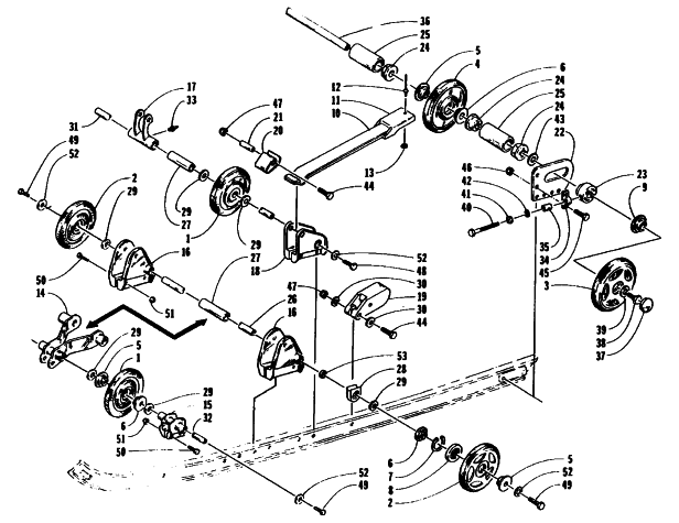 Parts Diagram for Arctic Cat 1995 PROWLER 2-UP SNOWMOBILE REAR SUSPENSION AXLE ASSEMBLY