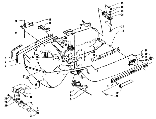 Parts Diagram for Arctic Cat 1995 PROWLER 2-UP SNOWMOBILE BELLY PAN ASSEMBLY