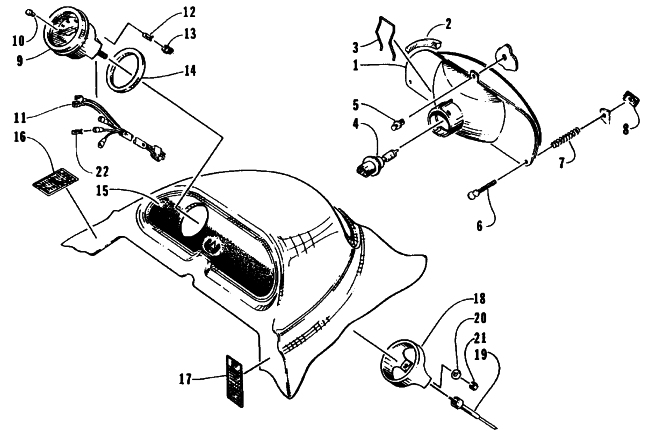 Parts Diagram for Arctic Cat 1995 PROWLER 2-UP SNOWMOBILE HEADLIGHT AND INSTRUMENT ASSEMBLY