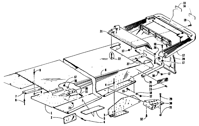 Parts Diagram for Arctic Cat 1995 PROWLER 2-UP SNOWMOBILE TUNNEL AND REAR BUMPER