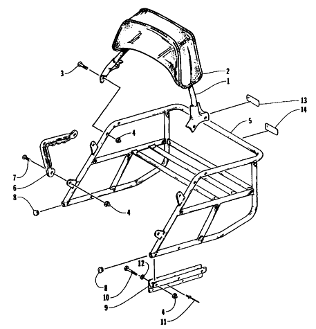 Parts Diagram for Arctic Cat 1995 PROWLER 2-UP SNOWMOBILE RACK AND BACKREST ASSEMBLY