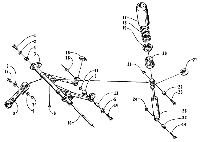 Parts Diagram for Arctic Cat 1995 WILDCAT MOUNTAIN CAT SNOWMOBILE REAR SUSPENSION - FRONT ARM ASSEMBLIES