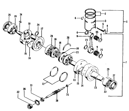 Parts Diagram for Arctic Cat 1995 PANTERA SNOWMOBILE PISTON AND CRANKSHAFT