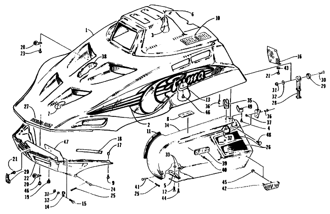 Parts Diagram for Arctic Cat 1995 PUMA SNOWMOBILE HOOD AND SIDE PODS
