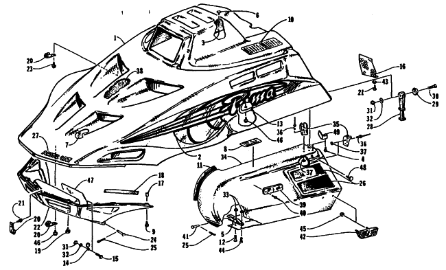 Parts Diagram for Arctic Cat 1995 PUMA DELUXE SNOWMOBILE HOOD AND SIDE PODS