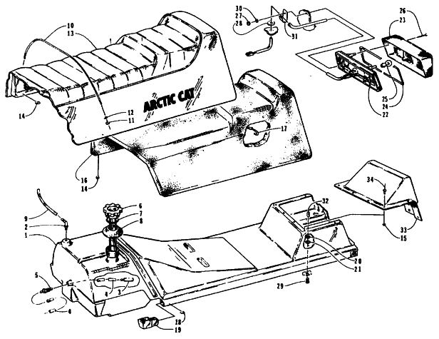 Parts Diagram for Arctic Cat 1995 PUMA 2-UP SNOWMOBILE GAS TANK, SEAT, AND TAILLIGHT ASSEMBLIES