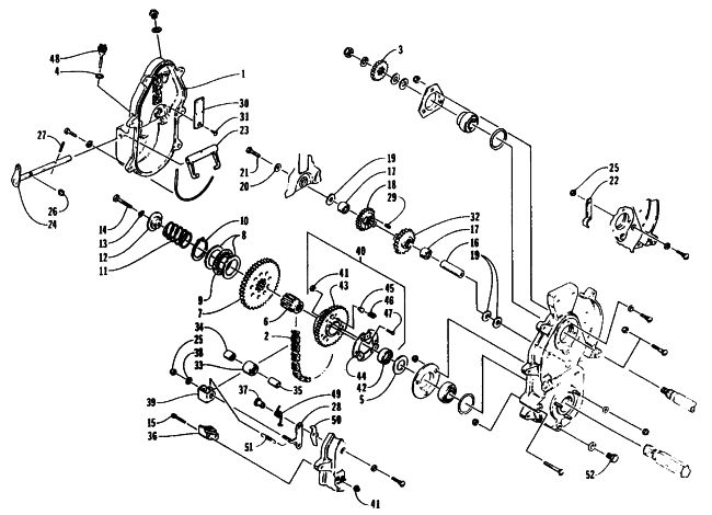 Parts Diagram for Arctic Cat 1995 PUMA 2-UP SNOWMOBILE DRIVE/REVERSE DROPCASE ASSEMBLY