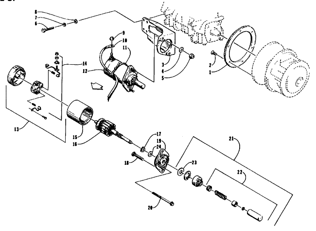 Parts Diagram for Arctic Cat 1995 PUMA 2-UP SNOWMOBILE ELECTRIC START - STARTER MOTOR