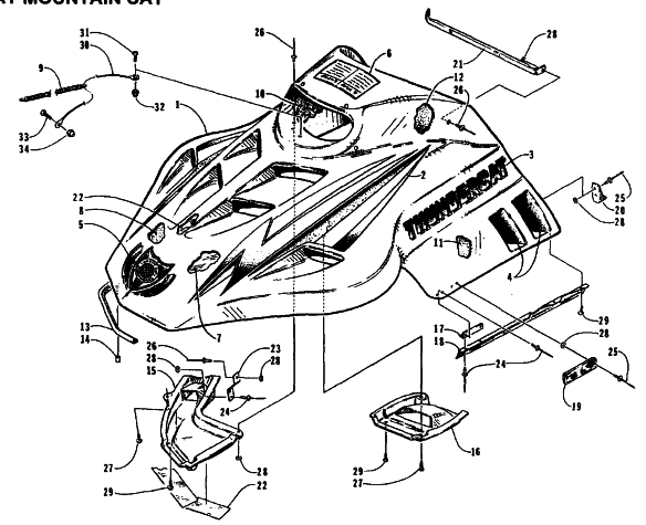 Parts Diagram for Arctic Cat 1995 THUNDERCAT MC DEEP LUG SNOWMOBILE HOOD ASSEMBLY