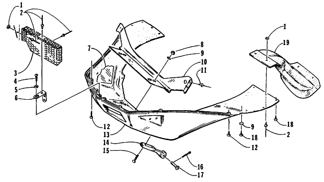 Parts Diagram for Arctic Cat 1995 THUNDERCAT MC DEEP LUG SNOWMOBILE NOSEPIECE ASSEMBLY