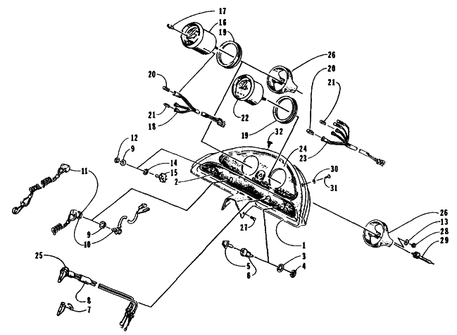 Parts Diagram for Arctic Cat 1995 THUNDERCAT MC DEEP LUG SNOWMOBILE CONSOLE EXTENSION, SWITCHES, AND INSTRUMENTS