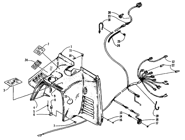 Parts Diagram for Arctic Cat 1995 THUNDERCAT MOUNTAIN CAT SNOWMOBILE CONSOLE AND WIRING ASSEMBLIES