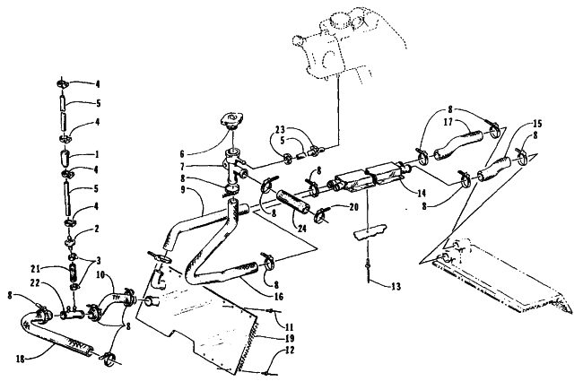 Parts Diagram for Arctic Cat 1995 THUNDERCAT MC DEEP LUG SNOWMOBILE COOLING ASSEMBLY