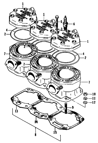 Parts Diagram for Arctic Cat 1995 THUNDERCAT SNOWMOBILE CYLINDER AND HEAD ASSEMBLY