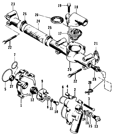 Parts Diagram for Arctic Cat 1995 THUNDERCAT MOUNTAIN CAT SNOWMOBILE WATER PUMP/WATER MANIFOLD