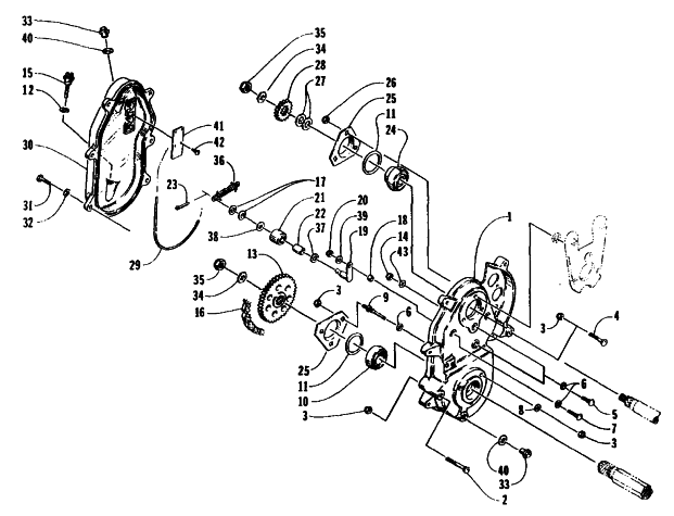 Parts Diagram for Arctic Cat 1995 THUNDERCAT MC DEEP LUG SNOWMOBILE DRIVE/DROPCASE ASSEMBLY