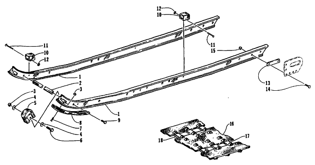 Parts Diagram for Arctic Cat 1995 THUNDERCAT SNOWMOBILE SLIDE RAIL AND TRACK ASSEMBLIES