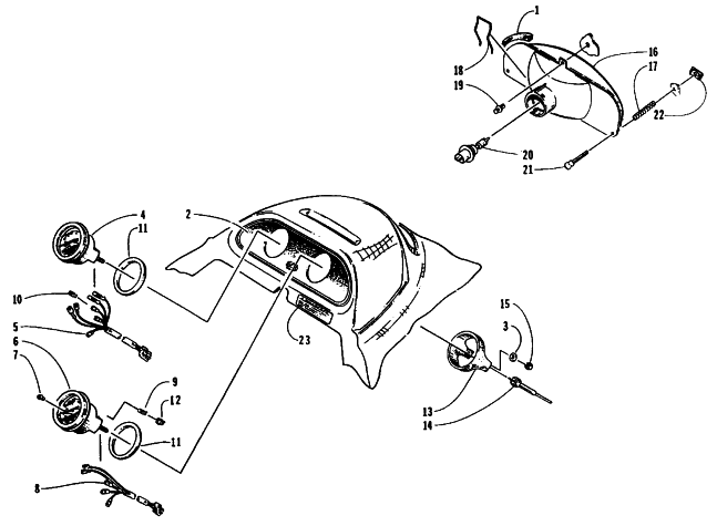 Parts Diagram for Arctic Cat 1995 WILDCAT MOUNTAIN CAT SNOWMOBILE HEADLIGHT AND INSTRUMENT POD