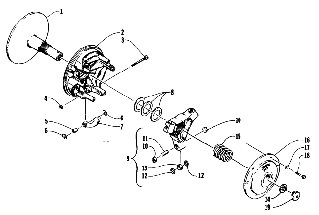 Parts Diagram for Arctic Cat 1995 WILDCAT TOURING SNOWMOBILE DRIVE CLUTCH