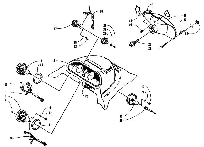 Parts Diagram for Arctic Cat 1995 WILDCAT TOURING SNOWMOBILE HEADLIGHT AND INSTRUMENT POD