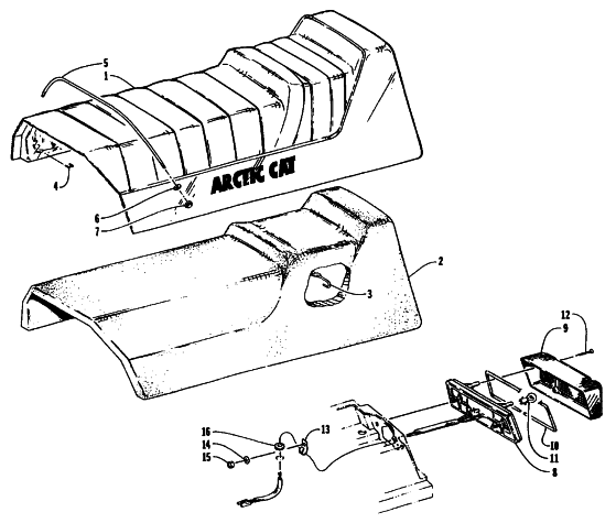 Parts Diagram for Arctic Cat 1995 WILDCAT TOURING SNOWMOBILE SEAT AND TAILLIGHT ASSEMBLIES