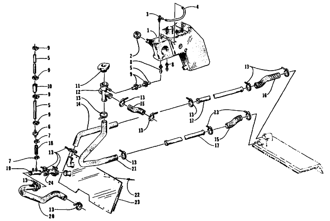 Parts Diagram for Arctic Cat 1995 WILDCAT TOURING SNOWMOBILE COOLING ASSEMBLY