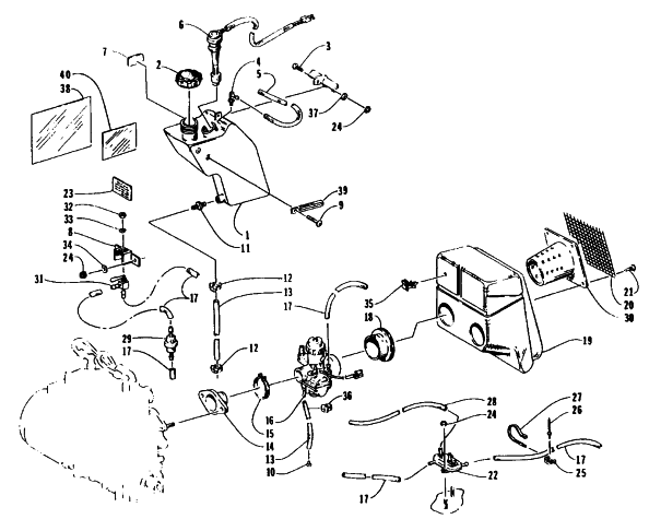 Parts Diagram for Arctic Cat 1995 Z 440 SNOWMOBILE OIL TANK, CARBURETOR, FUEL PUMP, AND SILENCER