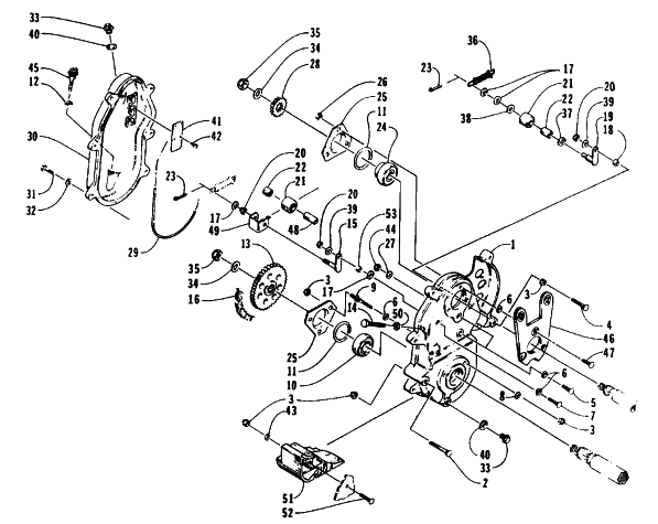 Parts Diagram for Arctic Cat 1995 ZR 400 SNOWMOBILE DRIVE/DROPCASE ASSEMBLY