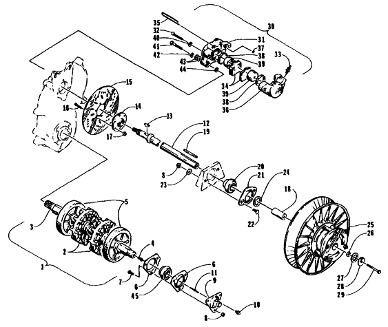 Parts Diagram for Arctic Cat 1995 ZR 400 SNOWMOBILE DRIVE TRAIN SHAFTS AND BRAKE ASSEMBLIES