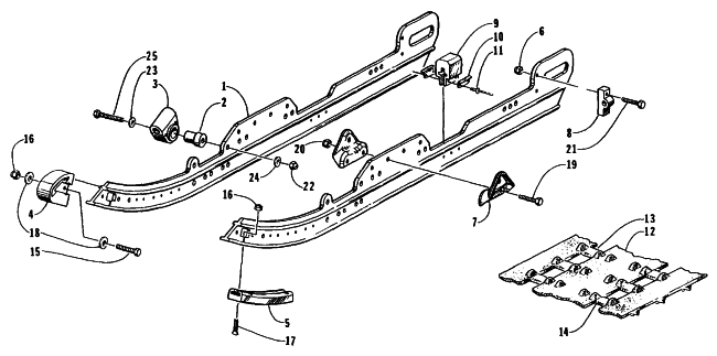 Parts Diagram for Arctic Cat 1995 ZR 400 SNOWMOBILE SLIDE RAIL AND TRACK ASSEMBLY