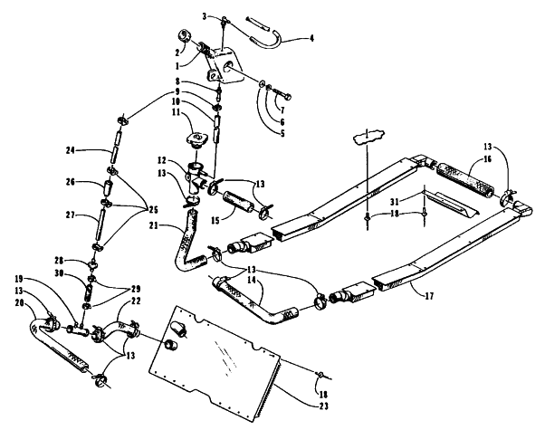 Parts Diagram for Arctic Cat 1995 ZR 440 SNOWMOBILE COOLING ASSEMBLY