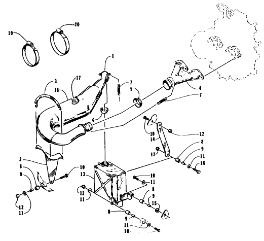 Parts Diagram for Arctic Cat 1995 ZR 400 SNOWMOBILE EXHAUST ASSEMBLY