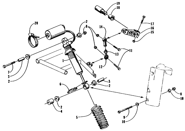 Parts Diagram for Arctic Cat 1995 ZR 400 SNOWMOBILE SHOCK ABSORBER AND SWAY BAR ASSEMBLY