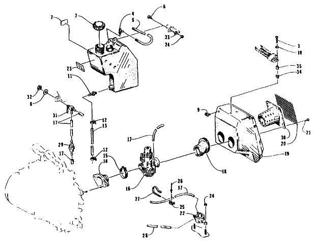 Parts Diagram for Arctic Cat 1995 ZR 440 SNOWMOBILE INTAKE, OIL TANK AND FUEL PUMP