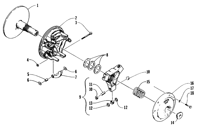 Parts Diagram for Arctic Cat 1995 ZR 400 SNOWMOBILE DRIVE CLUTCH